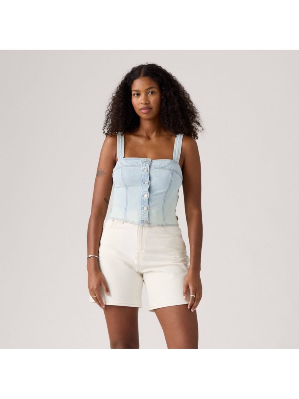 Levi’s Women’s Drea Tank Light Wash Denim Button-Front Corset Top - Light Blue